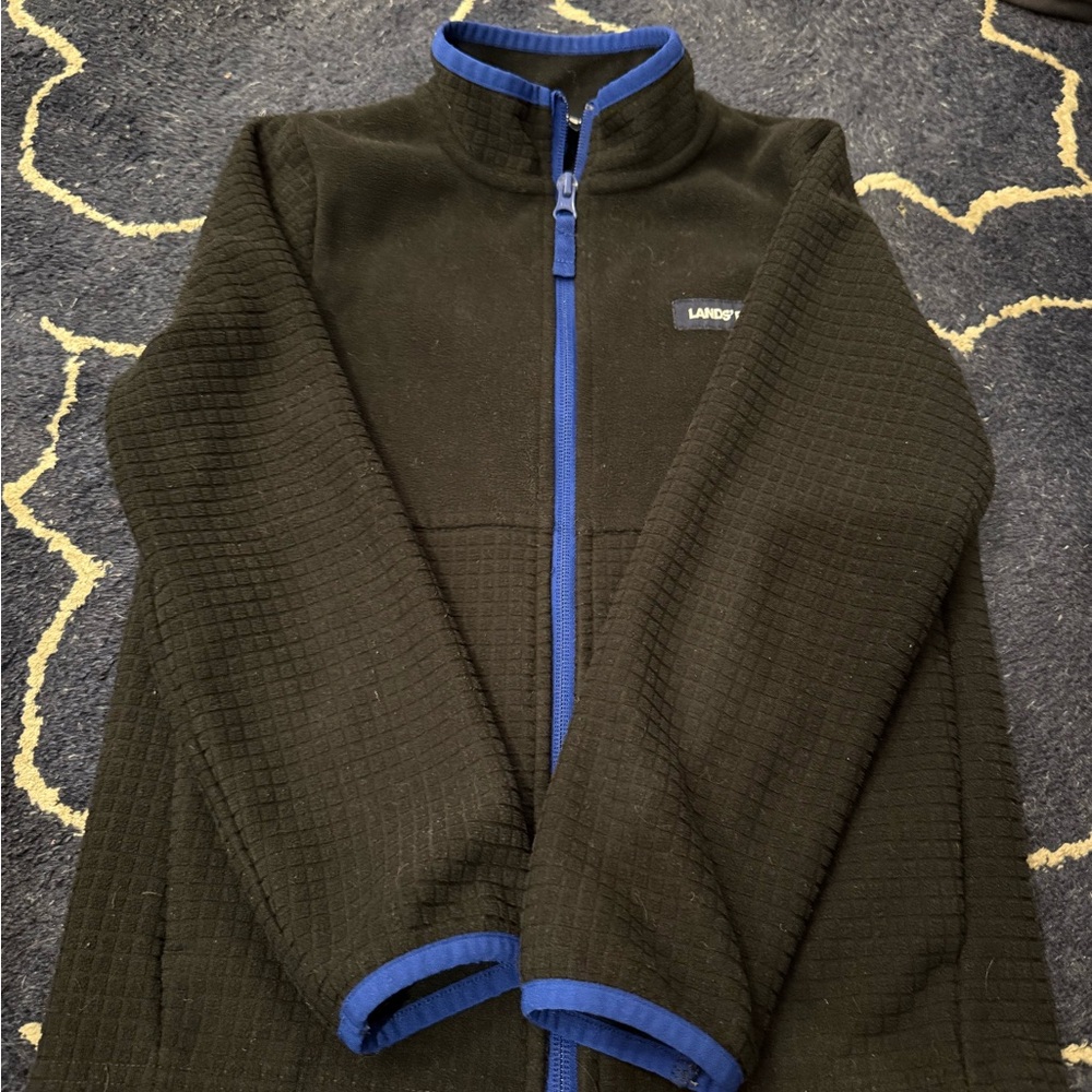 Lands' End Black and Blue Waffle Fleece mid layer